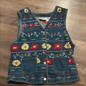 Susan Bristol Small Embroidered Denim Vest with Floral Design